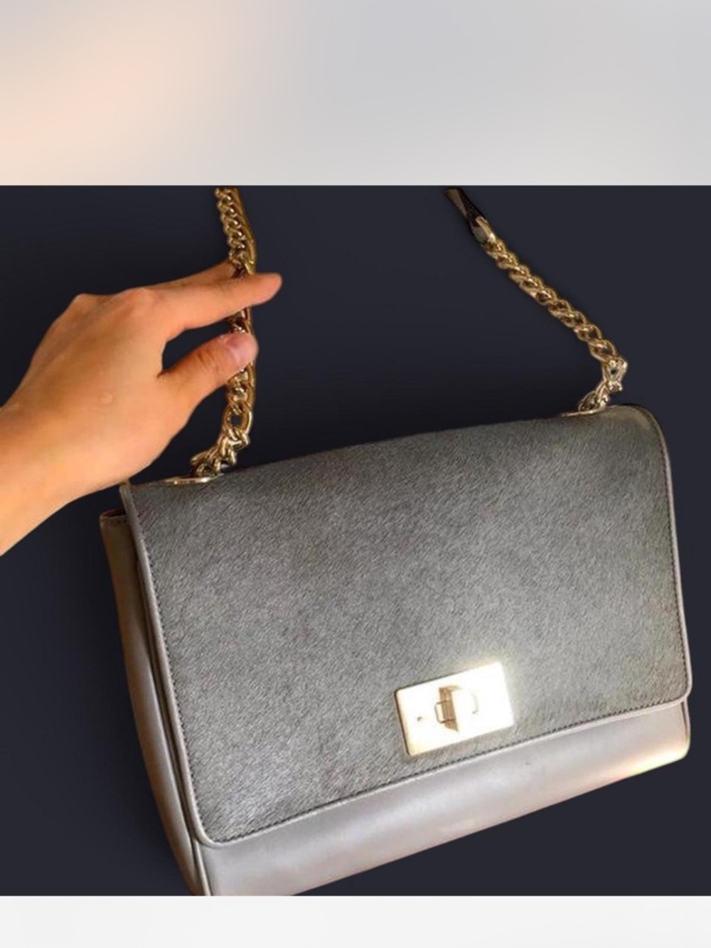 kate spade Gray Shoulder Bag with Gold Chain